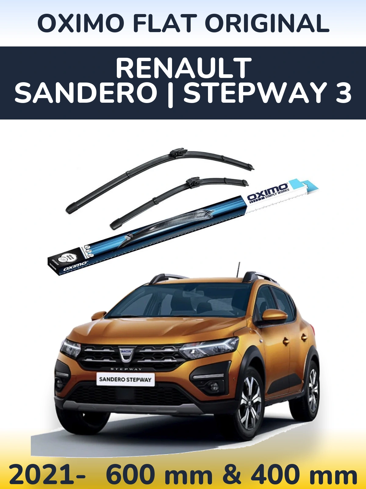 Komplet przednich wycieraczek Oximo Flat Original 600 & 400 mm do Renault Sandero | Stepway 3 2021-2026