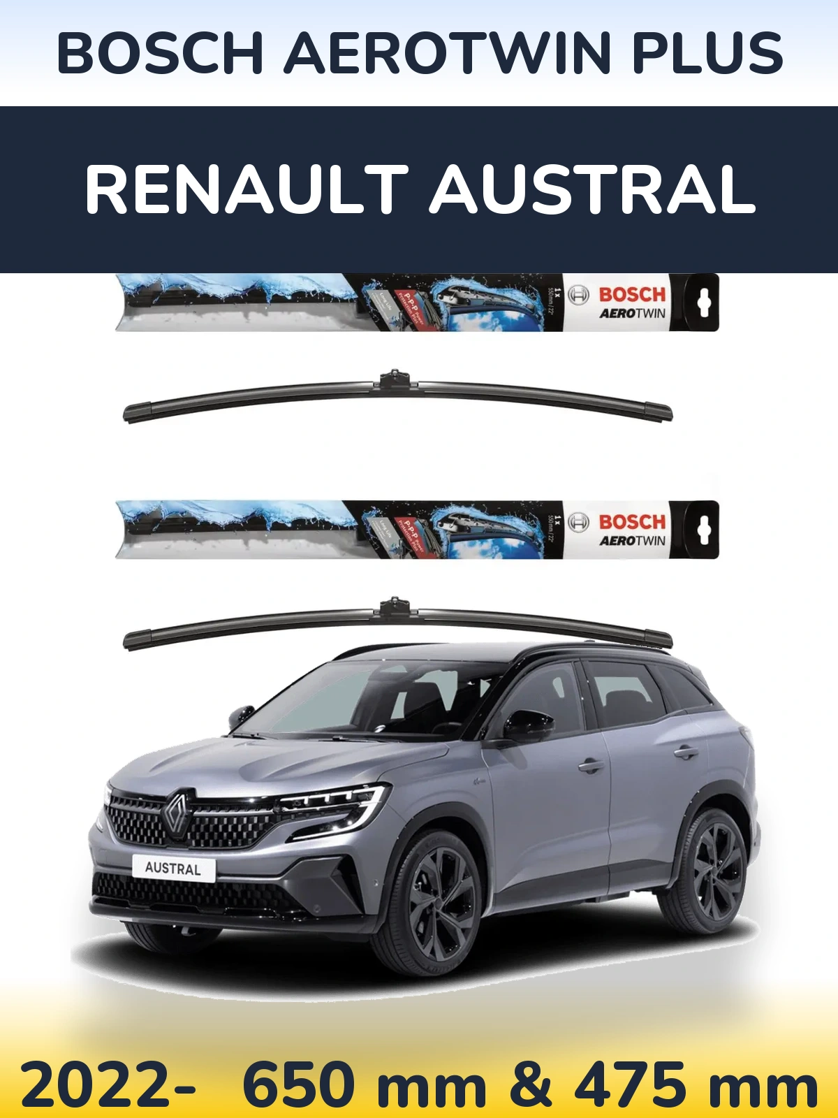 Komplet przednich wycieraczek BOSCH AeroTwin Plus 650 & 475 mm do Renault Austral 2022-2026