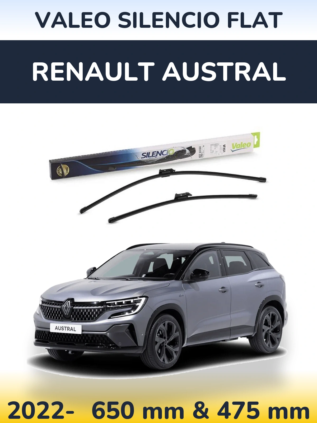 Komplet przednich wycieraczek Valeo Silencio Flat 650 & 475 mm do Renault Austral 2022-2026