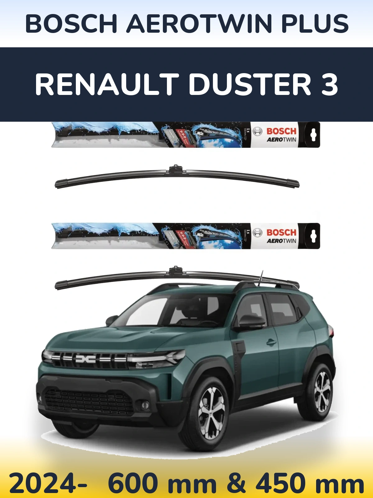 Komplet przednich wycieraczek BOSCH AeroTwin Plus 600 & 450 mm do Renault Duster 3 2024-2026