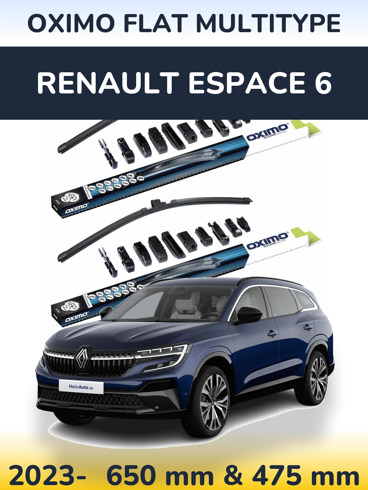 Komplet przednich wycieraczek Oximo Flat MultiType 650 & 475 mm do Renault Espace 6 2023-2026