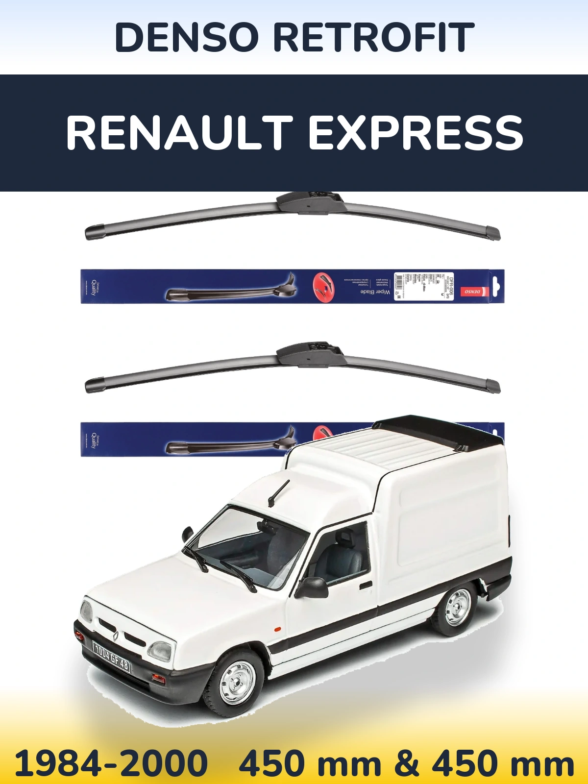 Komplet przednich wycieraczek Denso Retrofit 450 & 450 mm do Renault Express 1984-2000