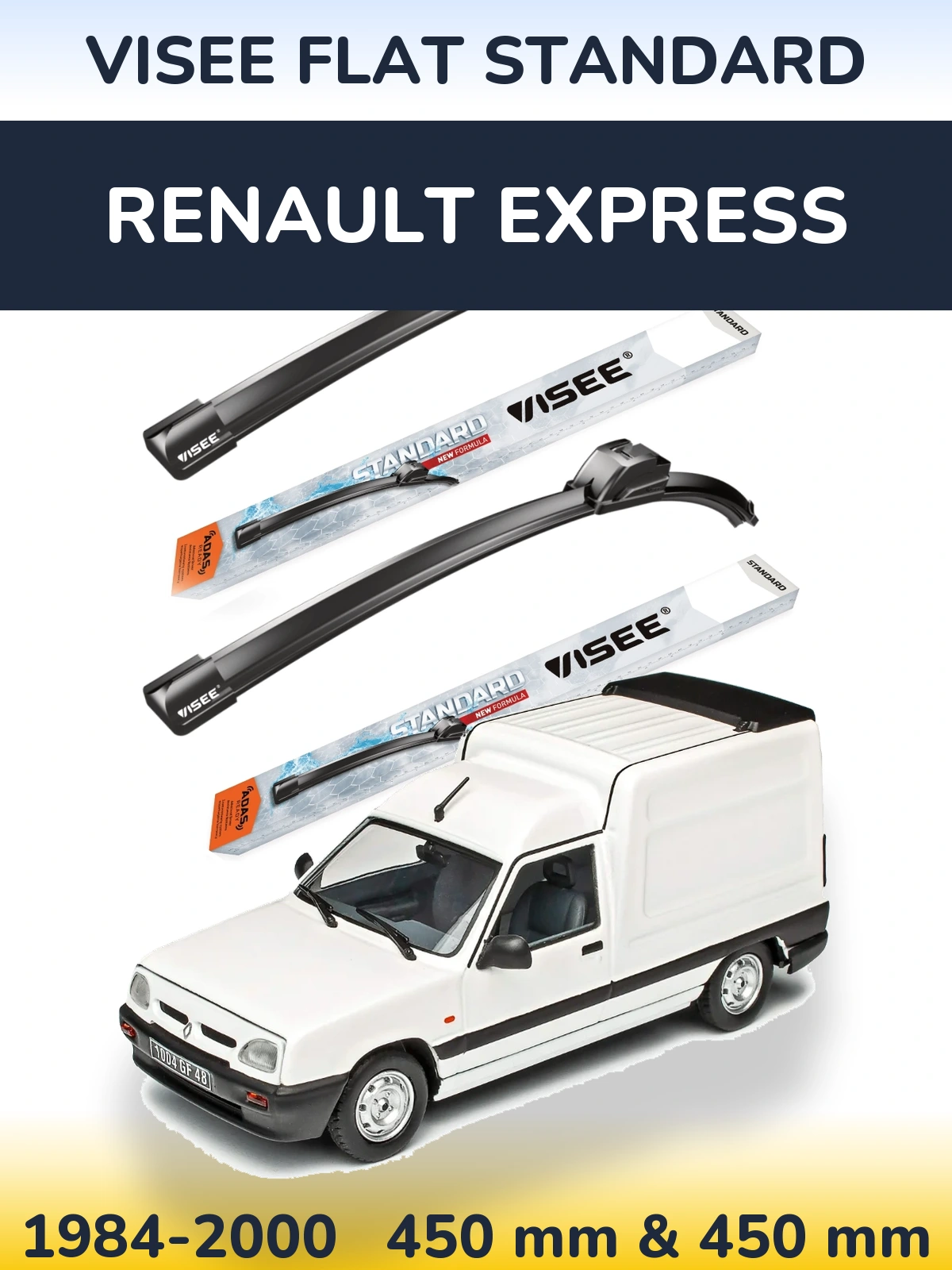 Komplet przednich wycieraczek VISEE FLAT STANDARD 450 & 450 mm do Renault Express 1984-2000