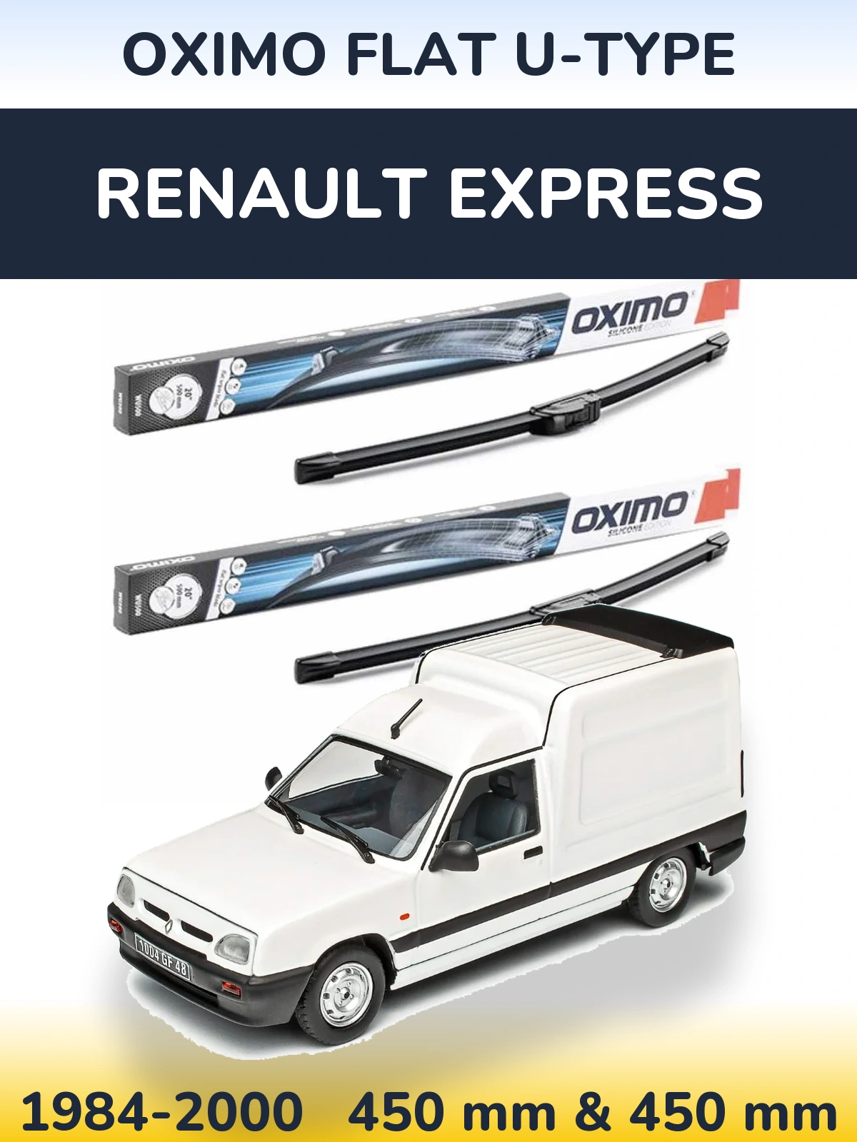Комплект передних дворников Oximo Flat U-type 450 & 450 мм для Renault Express 1984-2000