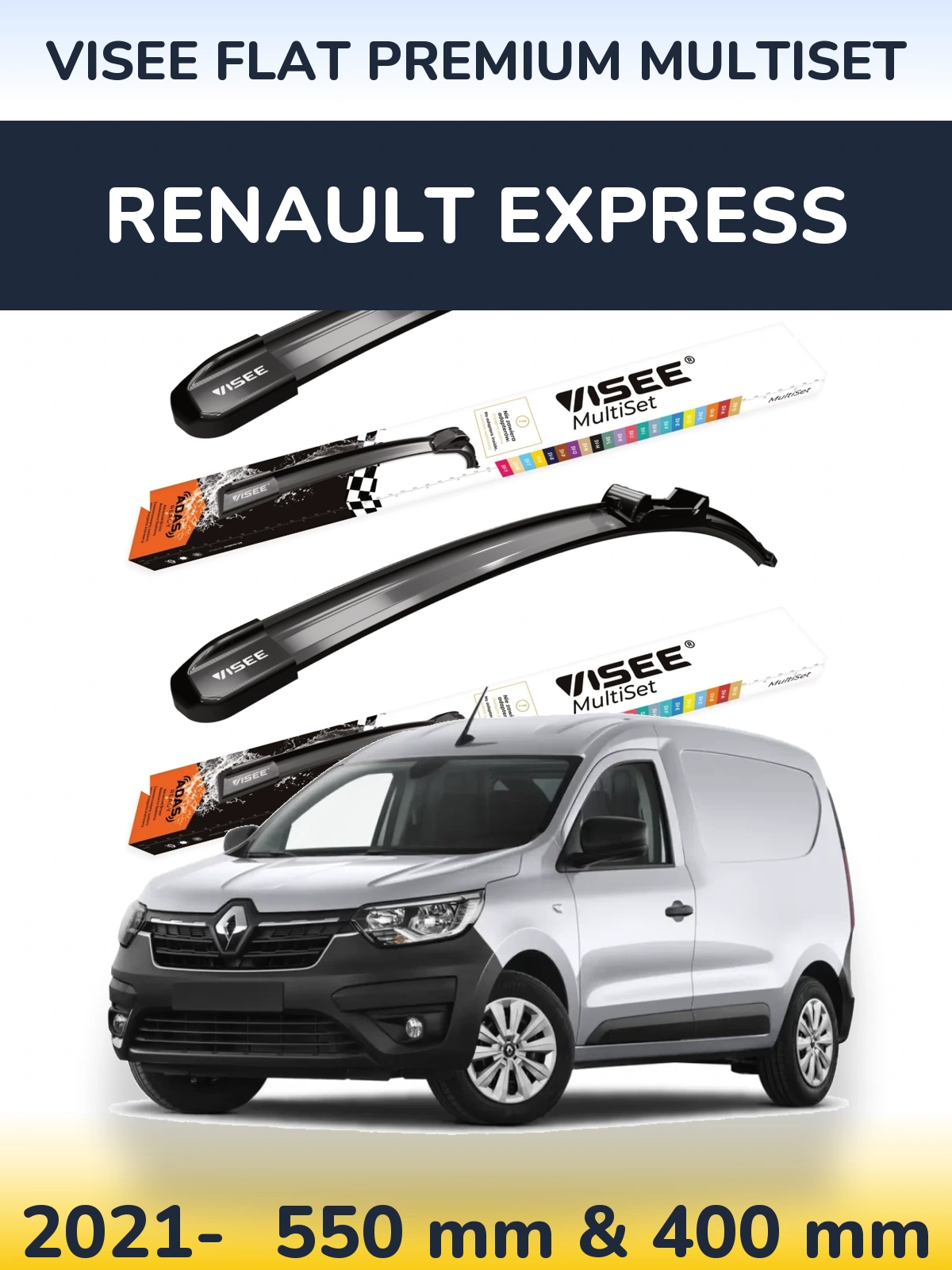 Комплект передних дворников VISEE FLAT PREMIUM MultiSet 550 & 400 мм для Renault Express 2021-2026
