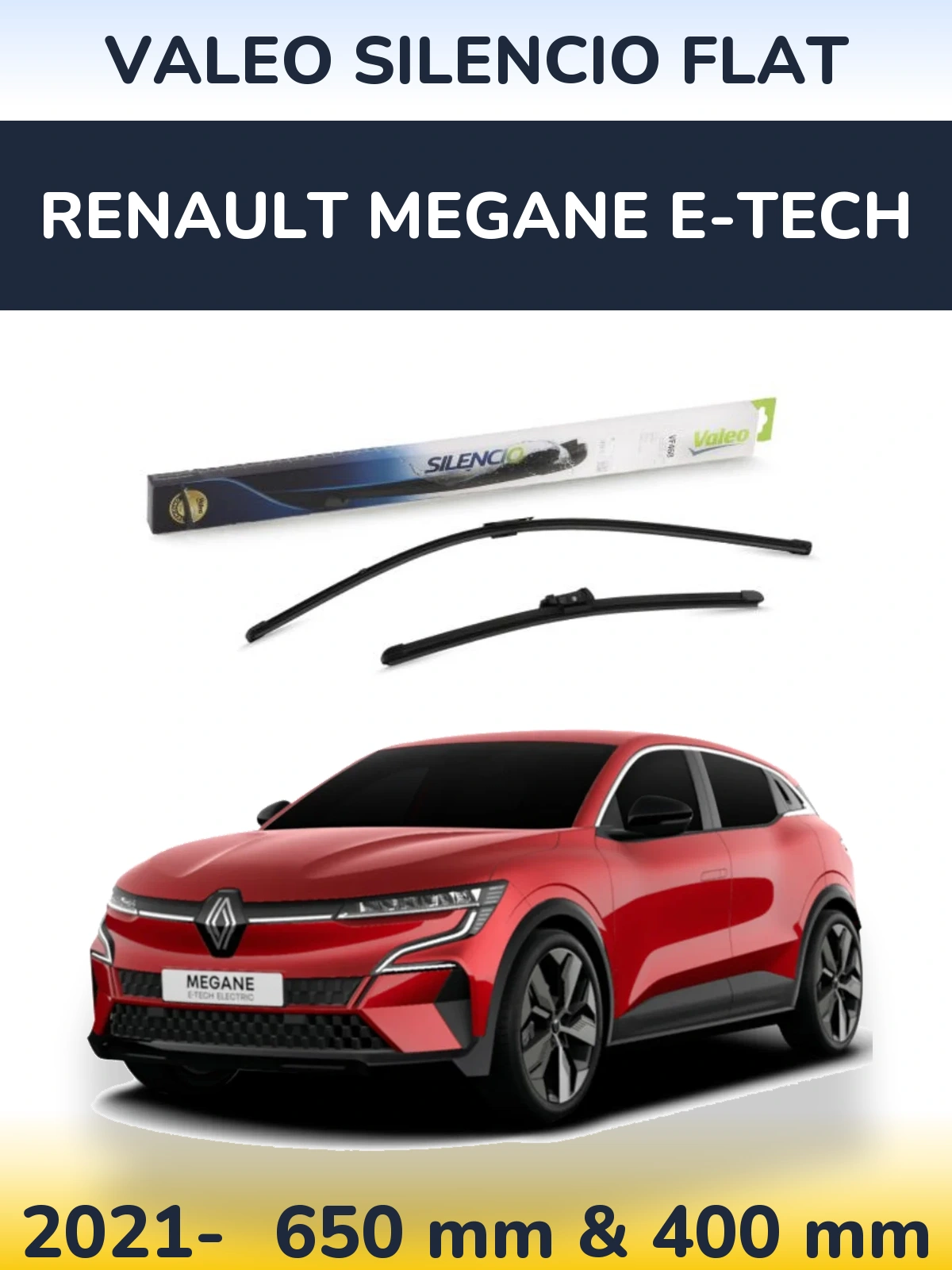 Комплект передних дворников Valeo Silencio Flat 650 & 400 мм для Renault Megane E-Tech 2021-2026