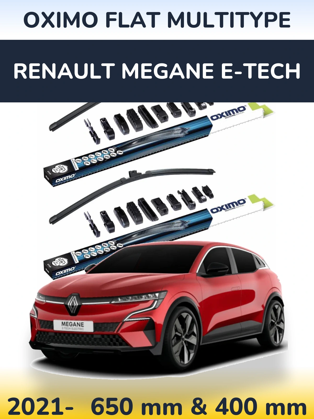 Комплект передних дворников Oximo Flat MultiТипe 650 & 400 мм для Renault Megane E-Tech 2021-2026