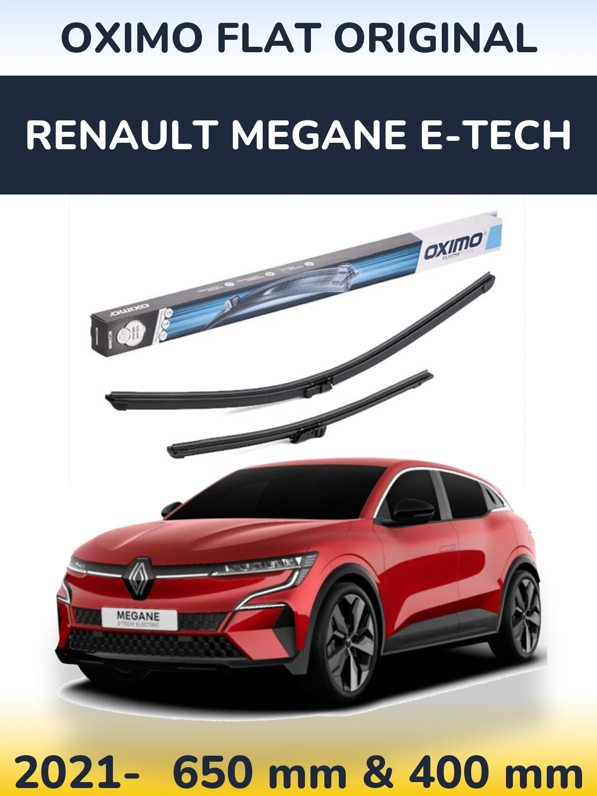 Комплект передних дворников Oximo Flat Original 650 & 400 мм для Renault Megane E-Tech 2021-2026