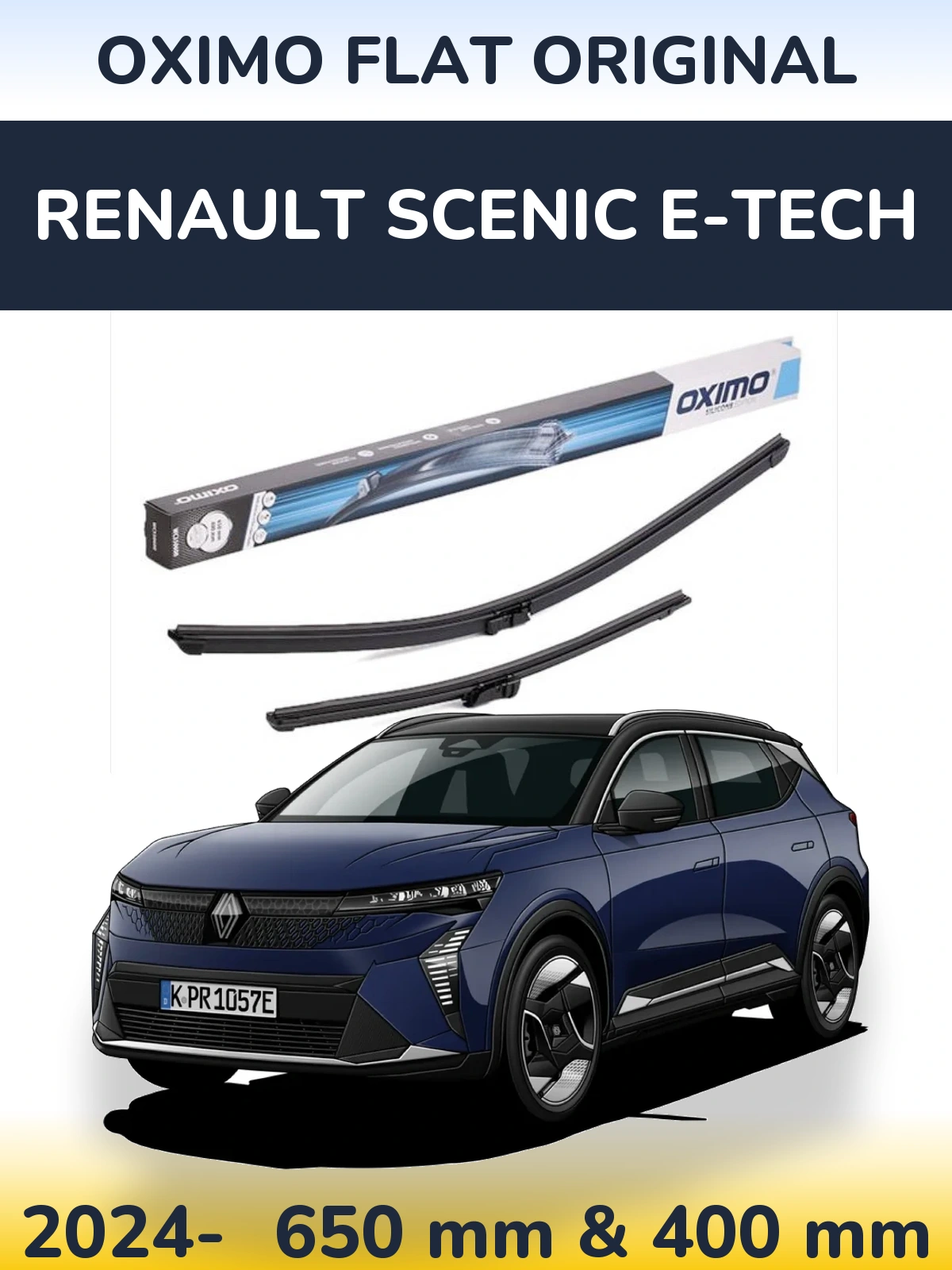 Front wiper blade set Oximo Flat Original 650 & 400 mm for Renault Scenic E-Tech 2024-2026