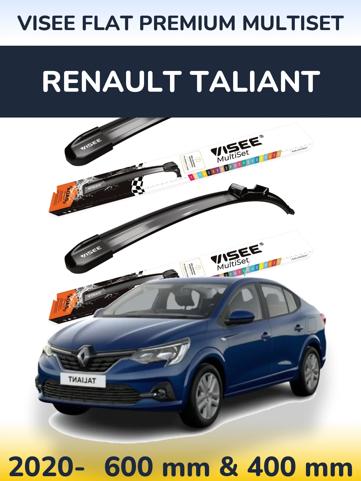 Комплект передних дворников VISEE FLAT PREMIUM MultiSet 600 & 400 мм для Renault Taliant 2020-2026