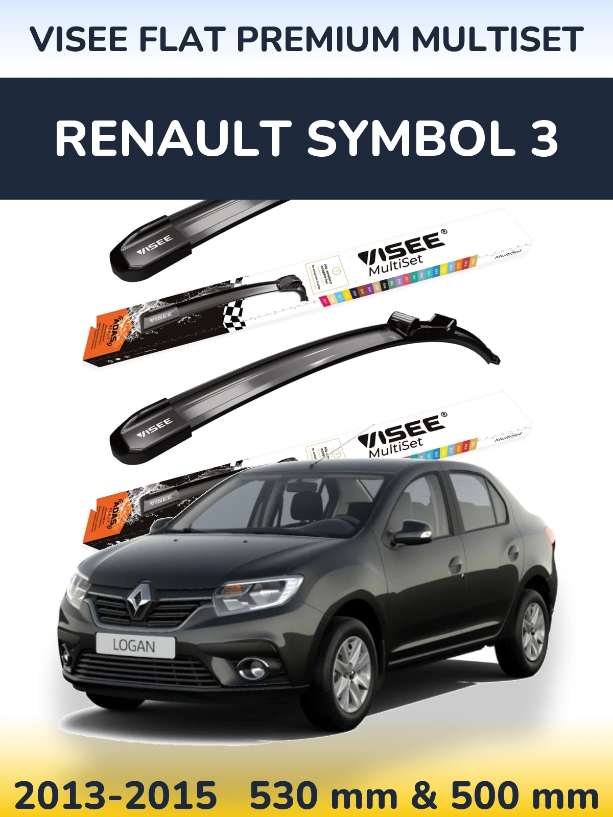 Komplet przednich wycieraczek VISEE FLAT PREMIUM MultiSet 530 & 500 mm do Renault Symbol 3 2013-2015