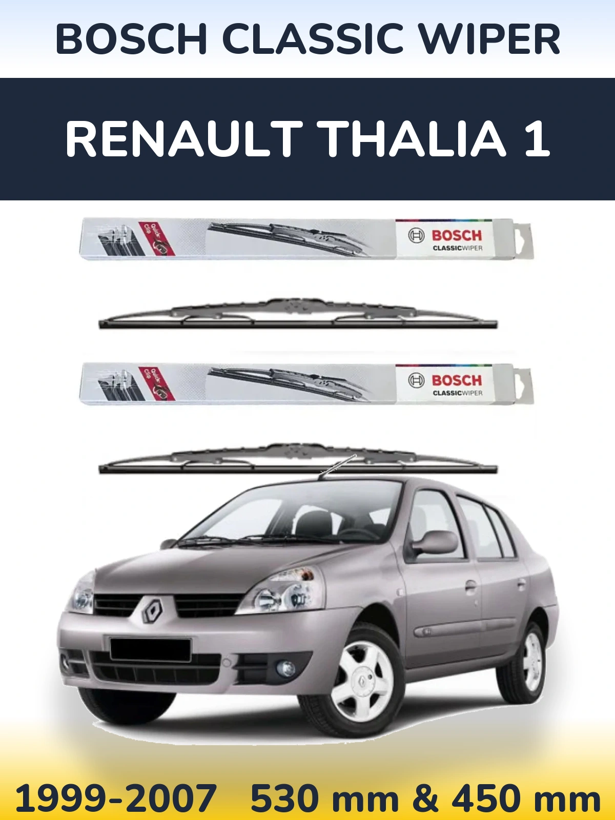 Komplet przednich wycieraczek BOSCH Classic Wiper 530 & 450 mm do Renault Thalia 1 1999-2007