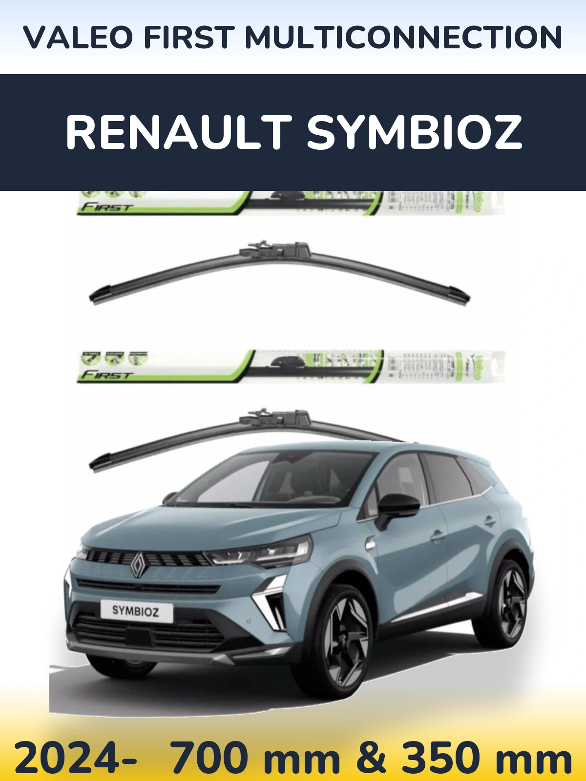 Komplet przednich wycieraczek Valeo First MultiConnection 700 & 350 mm do Renault Symbioz 2024-2026