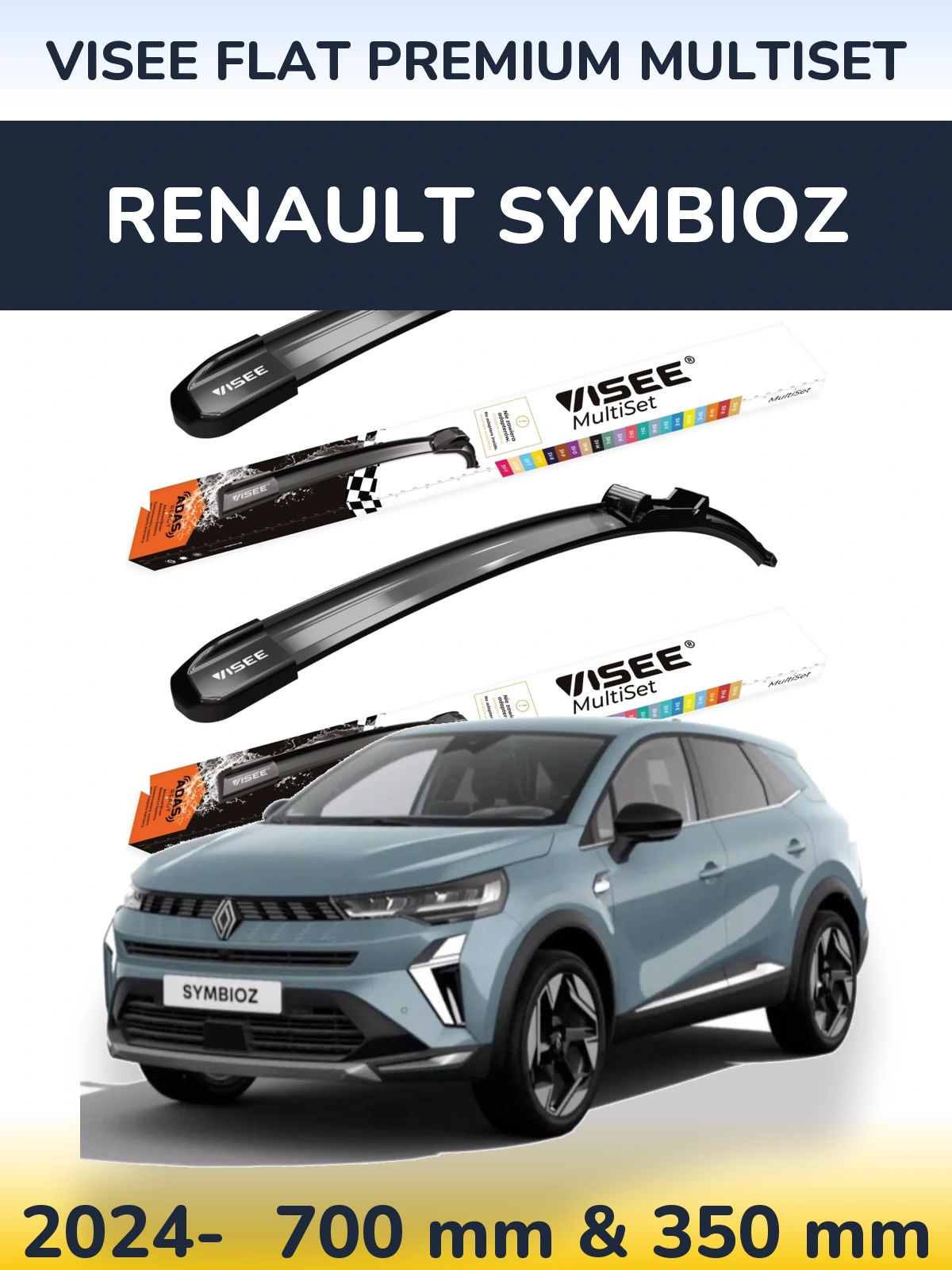Komplet przednich wycieraczek VISEE FLAT PREMIUM MultiSet 700 & 350 mm do Renault Symbioz 2024-2026