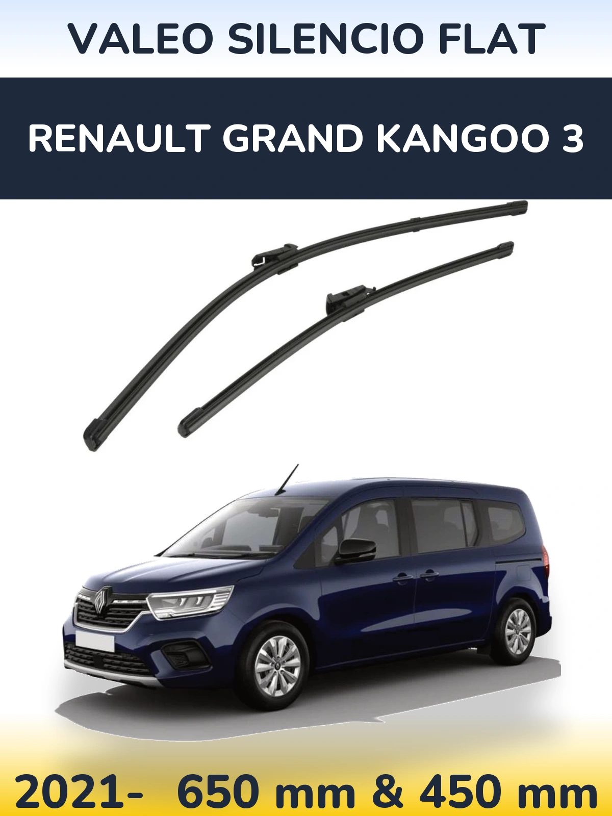 Комплект передних дворников Valeo Silencio Flat 650 & 450 мм для Renault Grand Kangoo 3 2021-2026