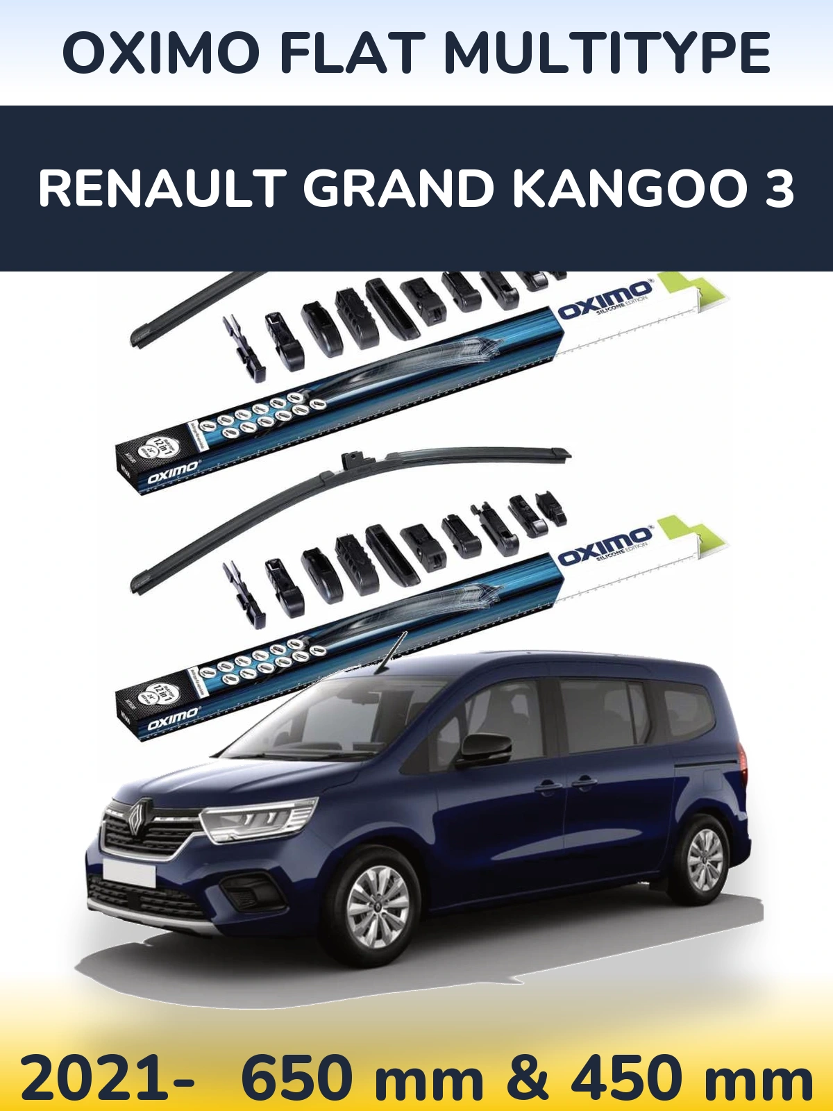 Komplet przednich wycieraczek Oximo Flat MultiType 650 & 450 mm do Renault Grand Kangoo 3 2021-2026