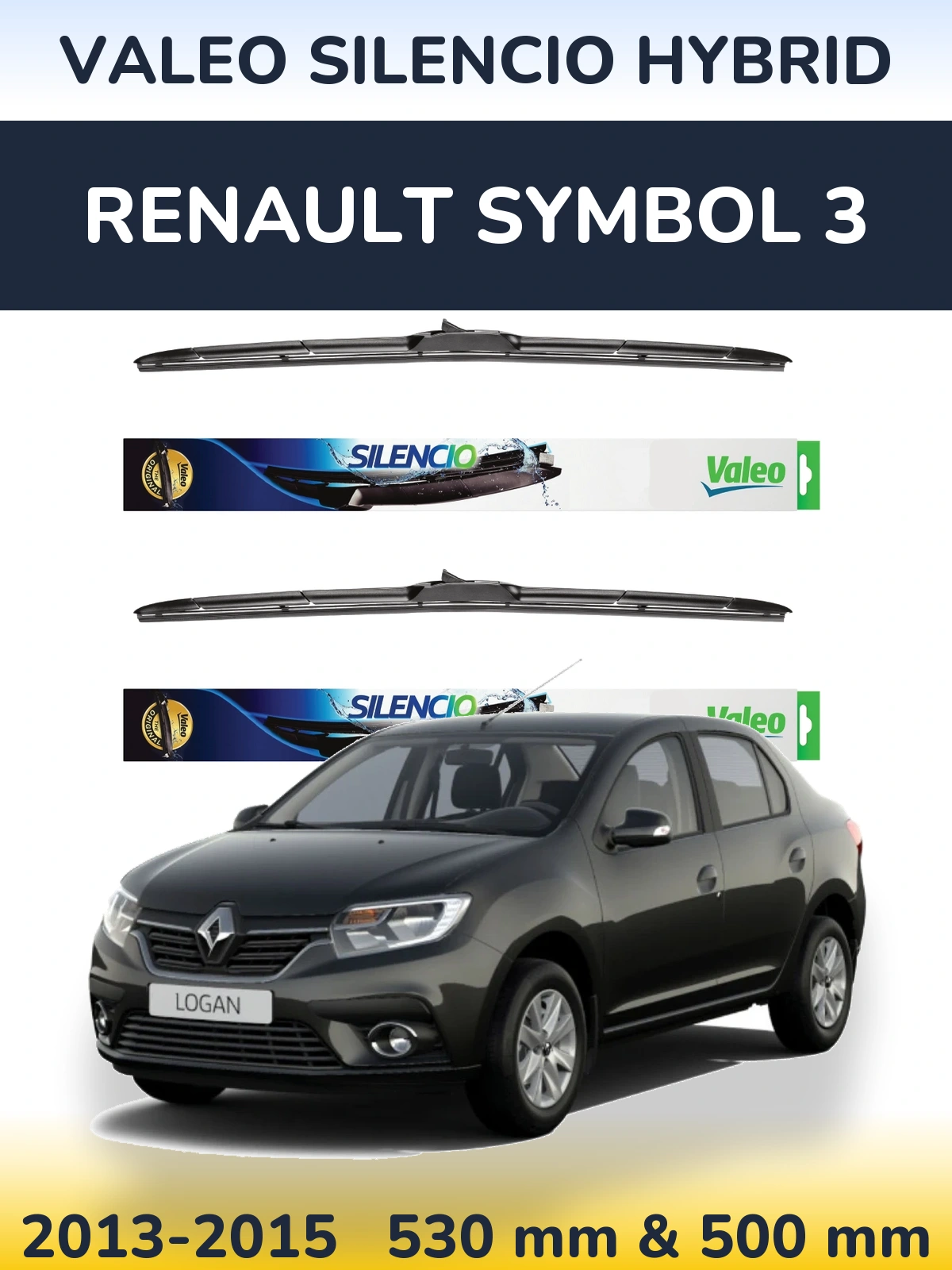 Komplet przednich wycieraczek Valeo Silencio Hybrid 530 & 500 mm do Renault Symbol 3 2013-2015