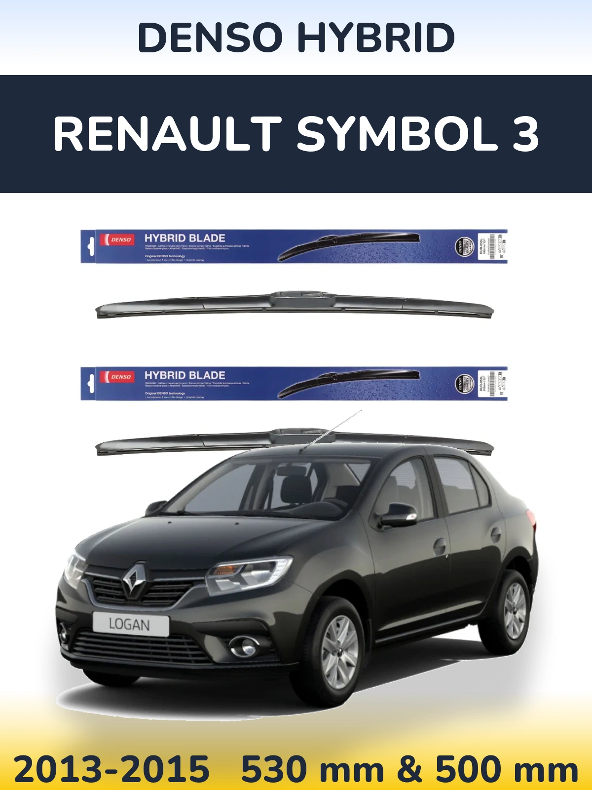 Komplet przednich wycieraczek Denso Hybrid 530 & 500 mm do Renault Symbol 3 2013-2015