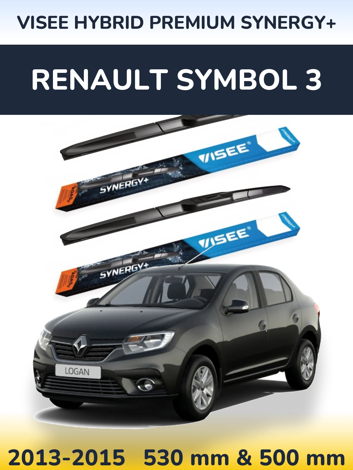 Komplet przednich wycieraczek VISEE HYBRID PREMIUM SYNERGY+ 530 & 500 mm do Renault Symbol 3 2013-2015