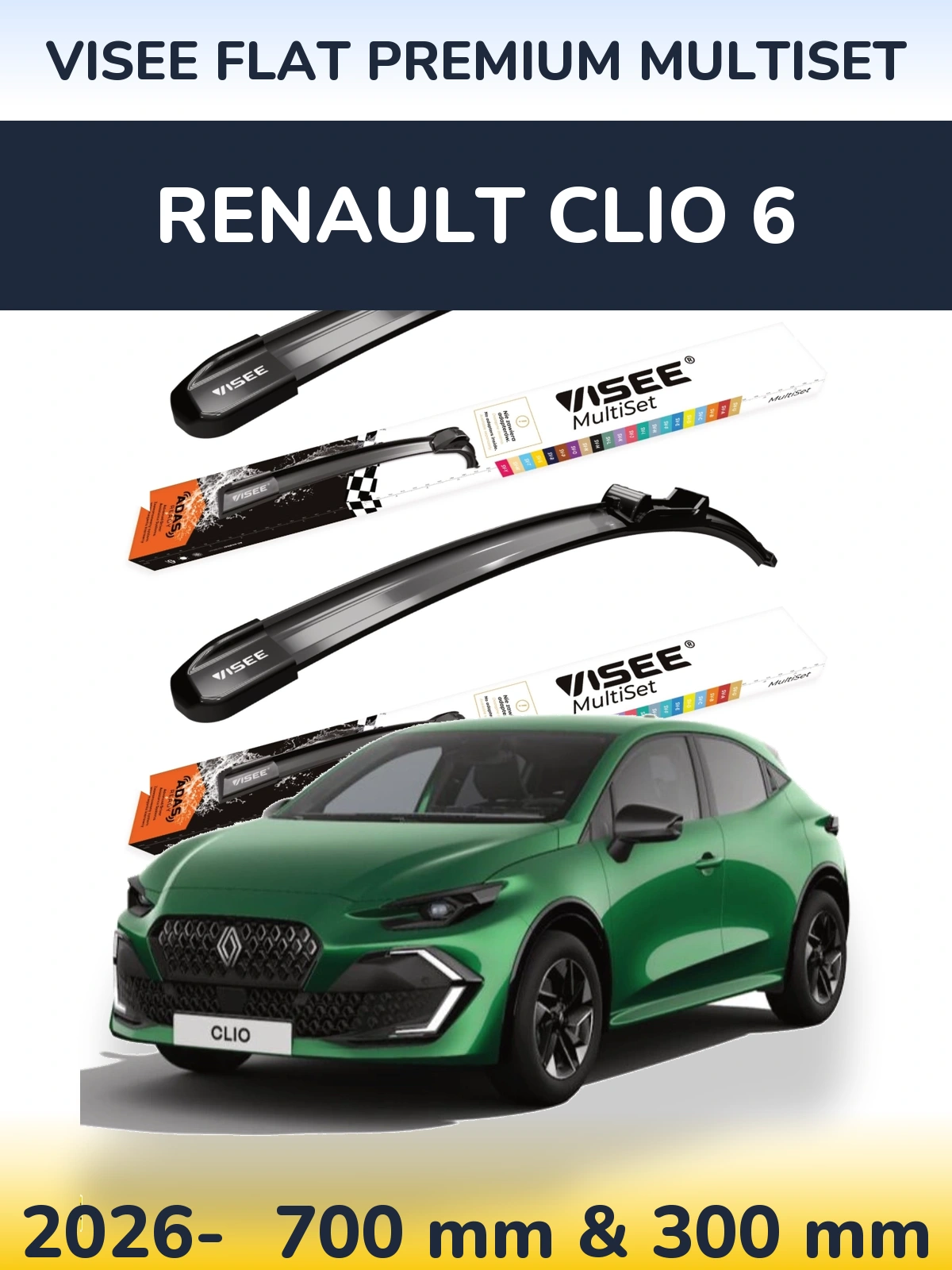 Komplet przednich wycieraczek VISEE FLAT PREMIUM MultiSet 700 & 300 mm do Renault Clio 6 2026-