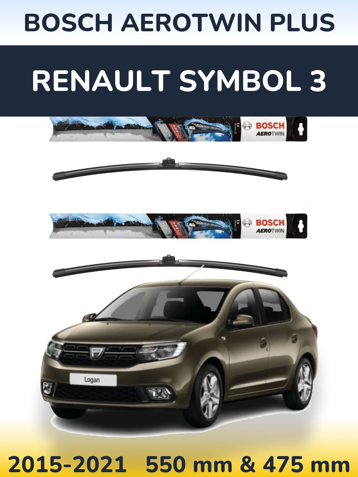 Komplet przednich wycieraczek BOSCH AeroTwin Plus 550 & 475 mm do Renault Symbol 3 2015-2021