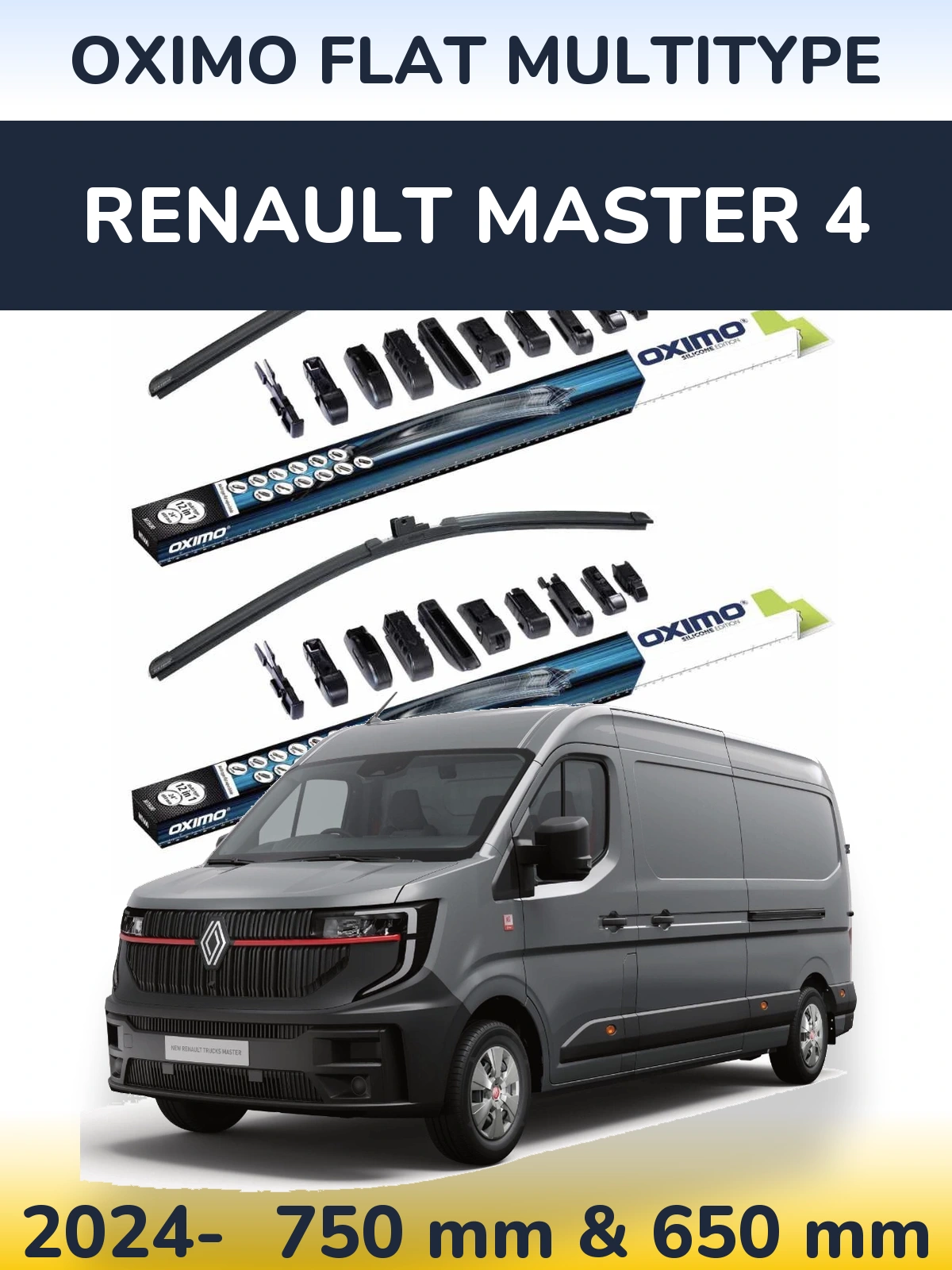 Комплект передних дворников Oximo Flat MultiТипe 750 & 650 мм для Renault Master 4 2024-2026