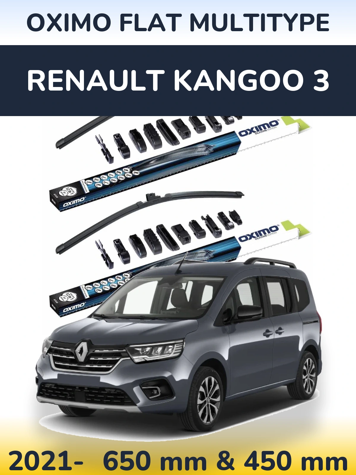 Komplet przednich wycieraczek Oximo Flat MultiType 650 & 450 mm do Renault Kangoo 3 2021-2026