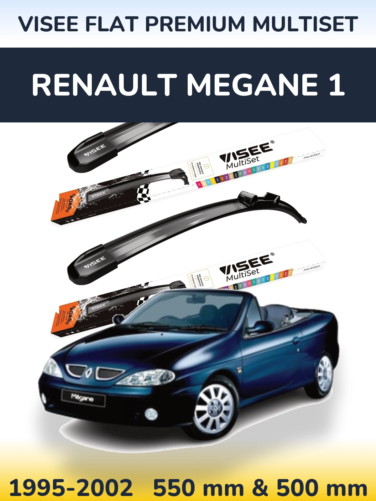 Komplet przednich wycieraczek VISEE FLAT PREMIUM MultiSet 550 & 500 mm do Renault Megane 1 1995-2002