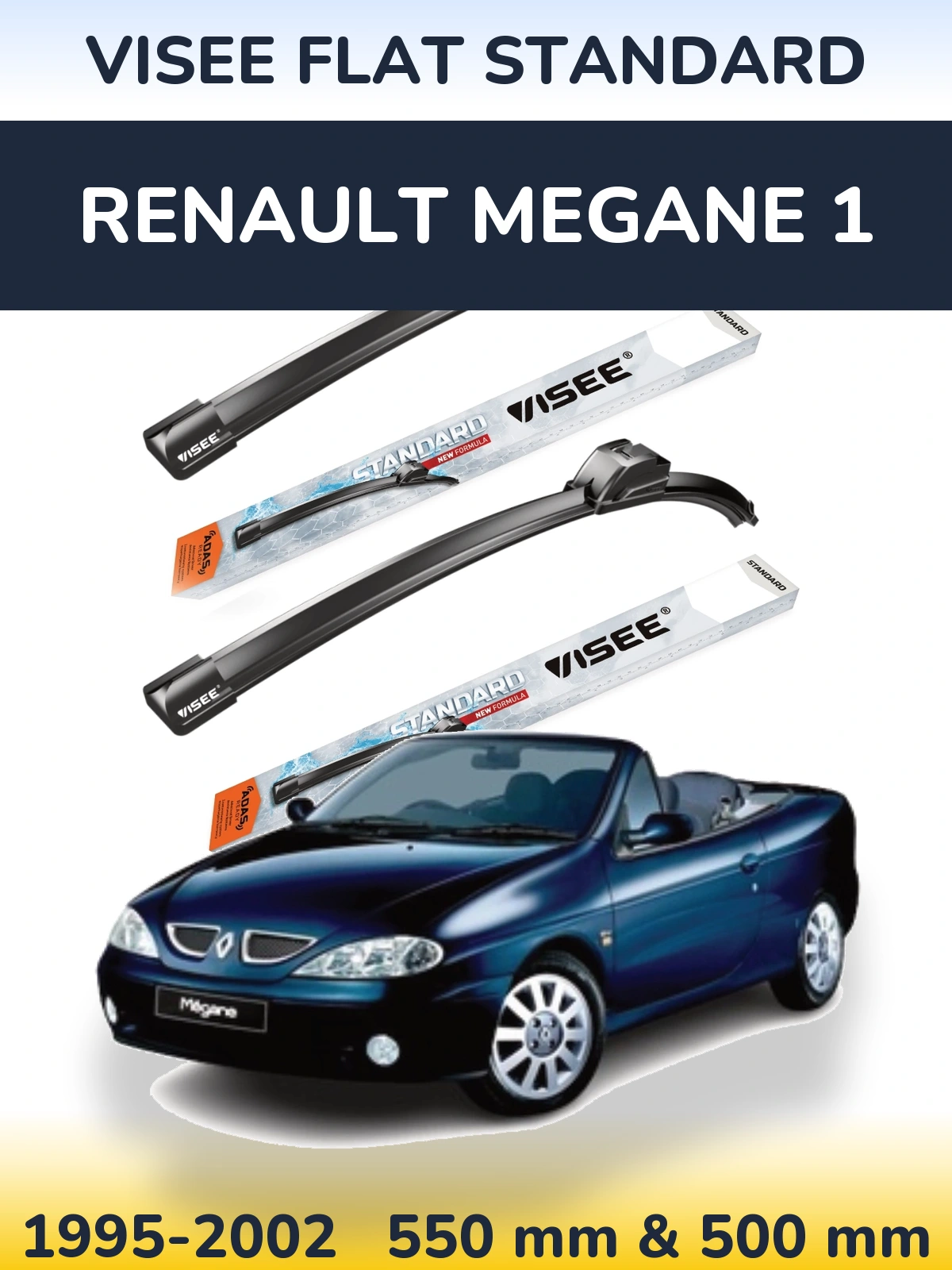 Komplet przednich wycieraczek VISEE FLAT STANDARD 550 & 500 mm do Renault Megane 1 1995-2002