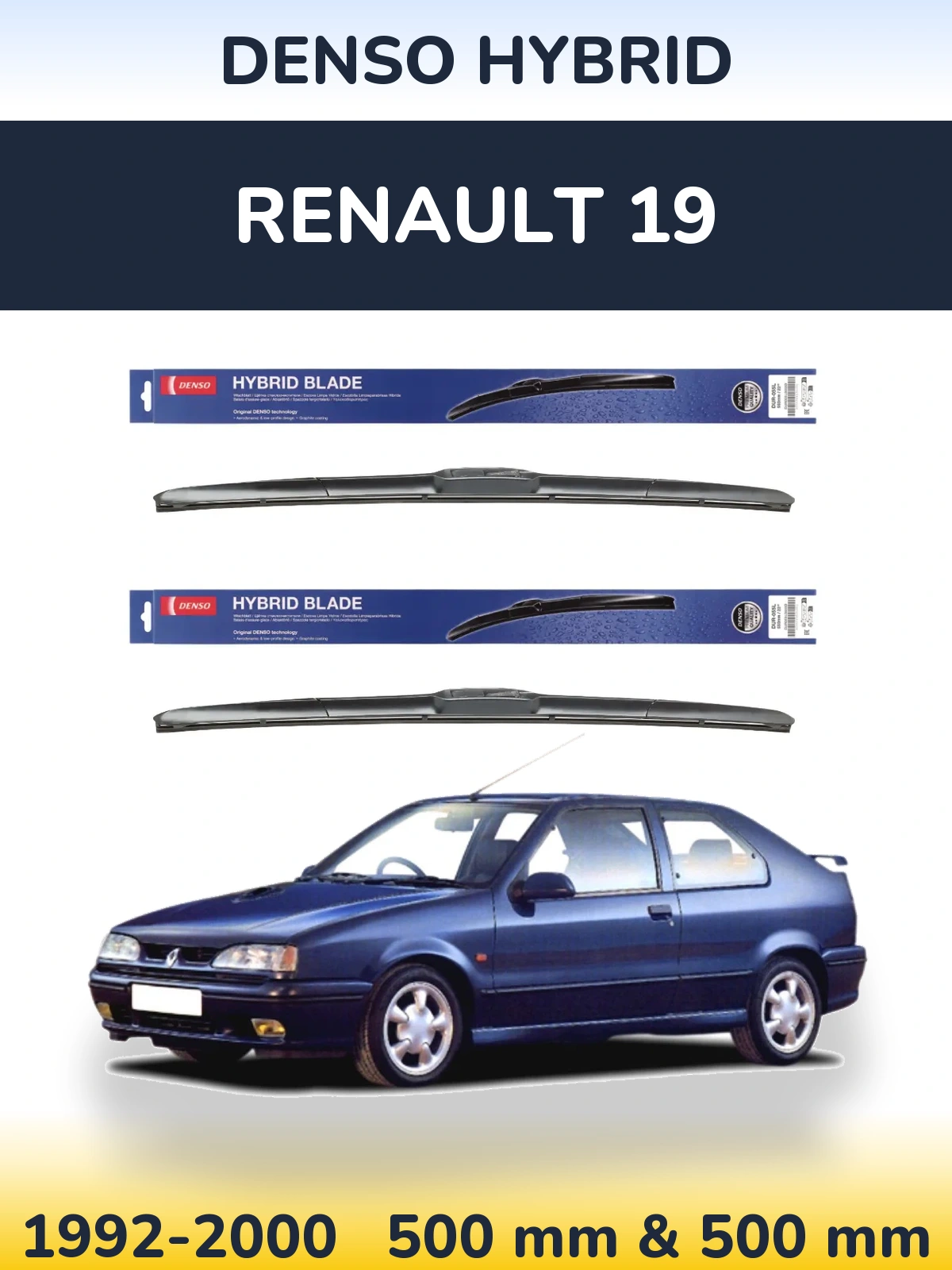 Komplet przednich wycieraczek Denso Hybrid 500 & 500 mm do Renault 19 1992-2000
