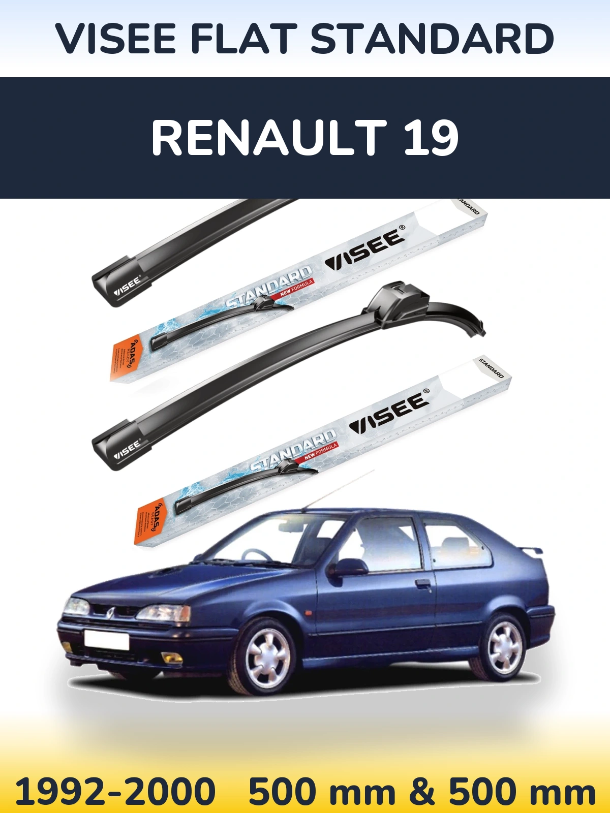 Komplet przednich wycieraczek VISEE FLAT STANDARD 500 & 500 mm do Renault 19 1992-2000
