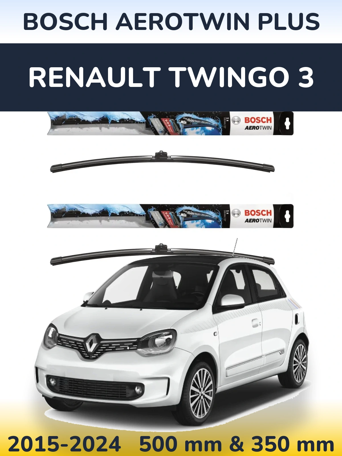 Komplet przednich wycieraczek BOSCH AeroTwin Plus 500 & 350 mm do Renault Twingo 3 2015-2024