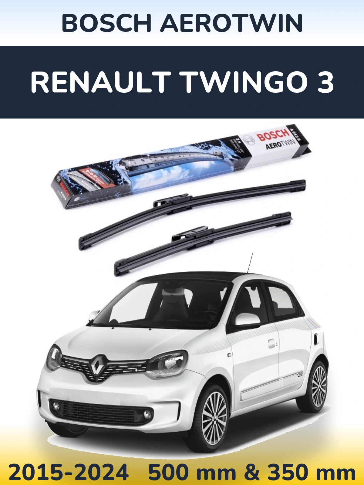 Komplet przednich wycieraczek BOSCH AeroTwin 500 & 360 mm do Renault Twingo 3 2015-2024