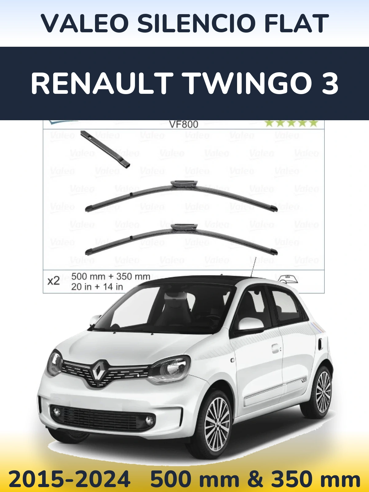 Komplet przednich wycieraczek Valeo Silencio Flat 500 & 350 mm do Renault Twingo 3 2015-2024