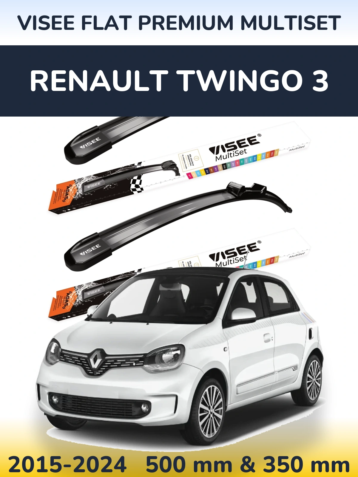 Komplet przednich wycieraczek VISEE FLAT PREMIUM MultiSet 500 & 350 mm do Renault Twingo 3 2015-2024