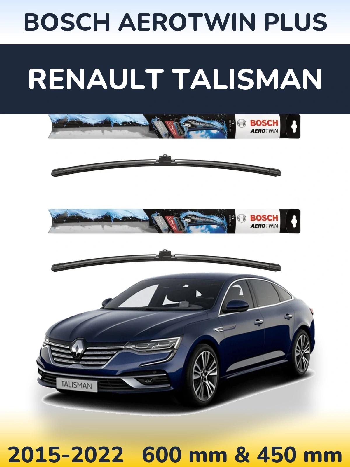 Комплект передних дворников BOSCH AeroTwin Plus 600 & 450 мм для Renault Talisman 2015-2022