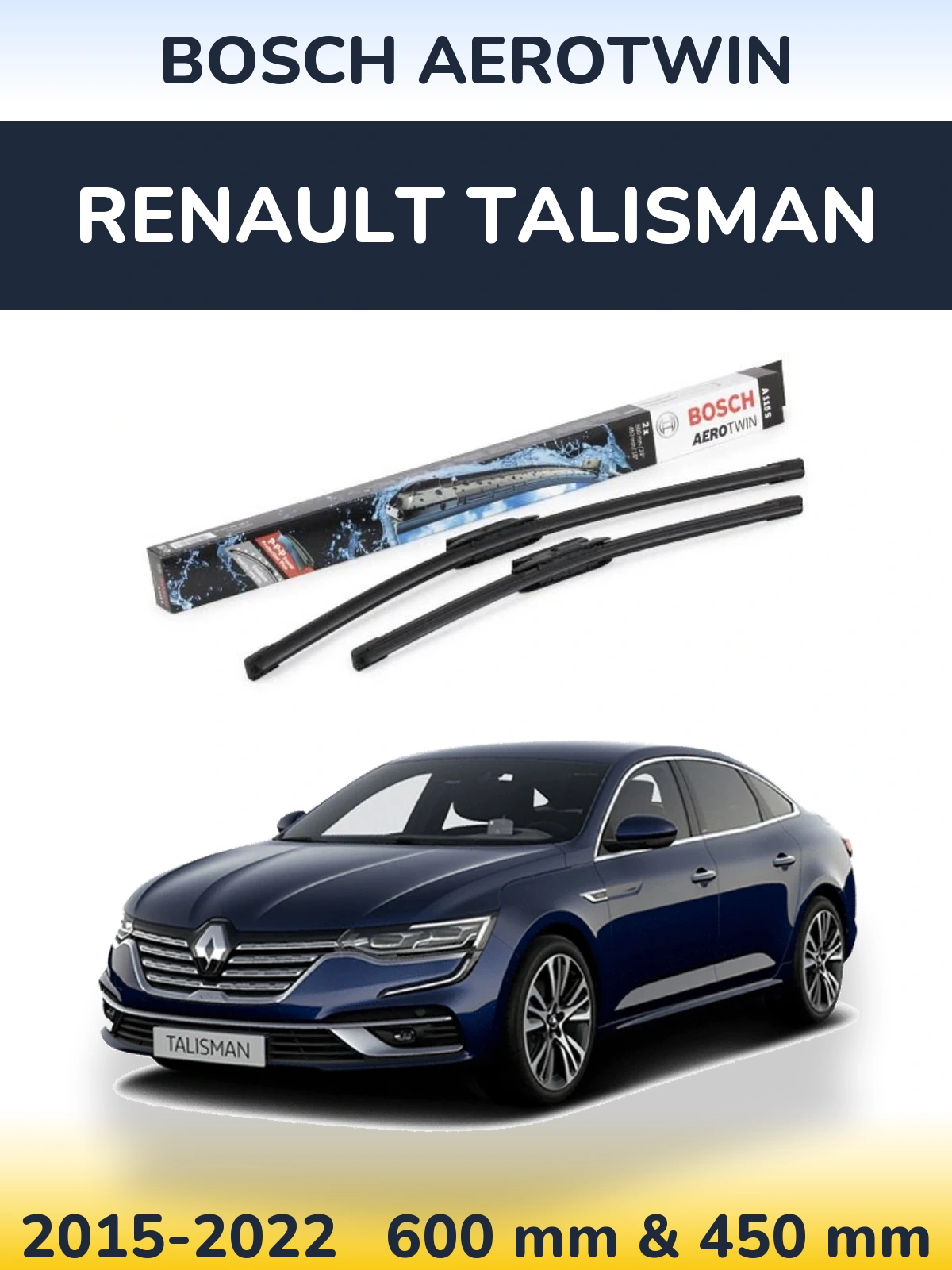 Комплект передних дворников BOSCH AeroTwin 600 & 450 мм для Renault Talisman 2015-2022