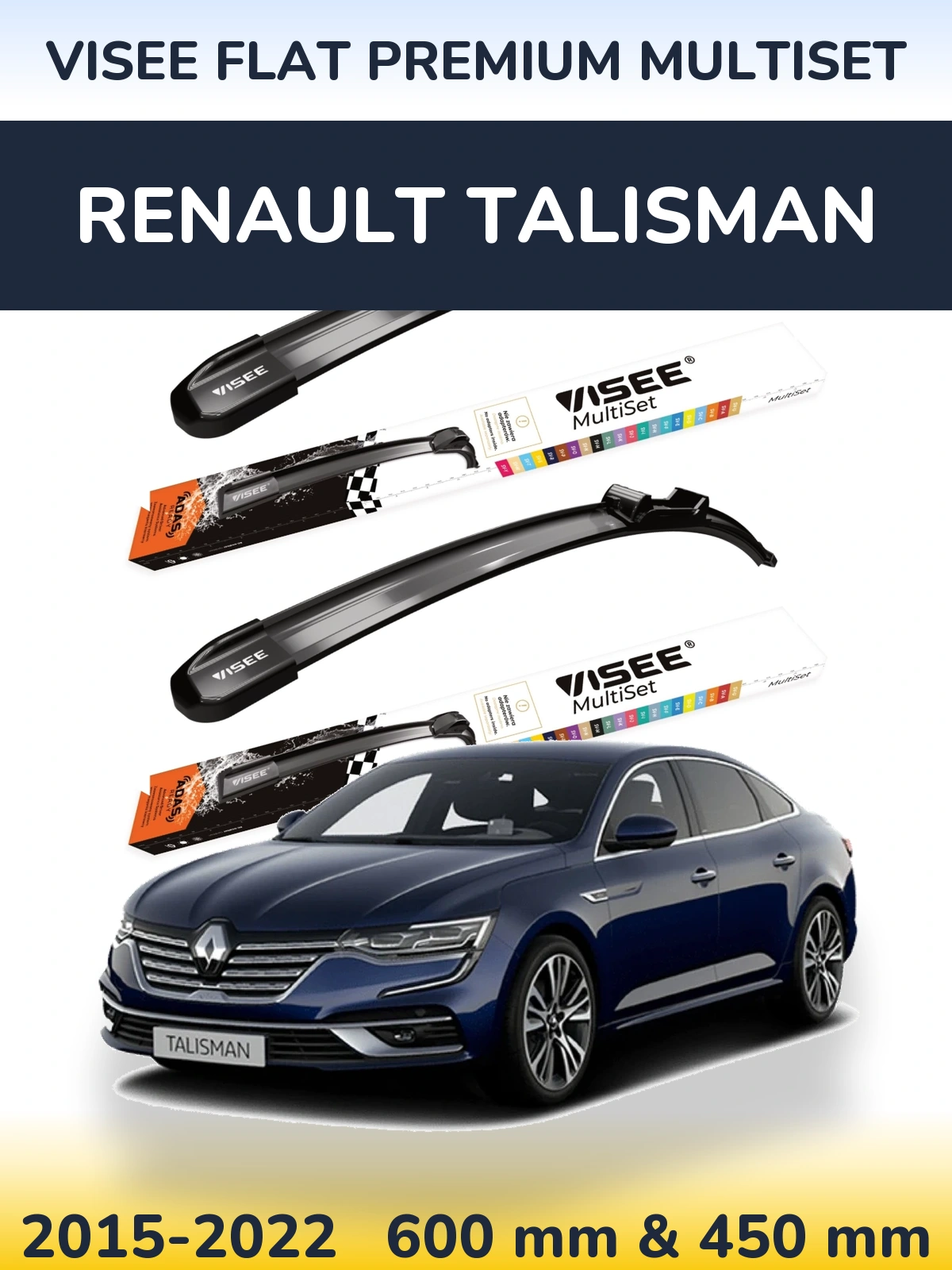 Комплект передних дворников VISEE FLAT PREMIUM MultiSet 600 & 450 мм для Renault Talisman 2015-2022