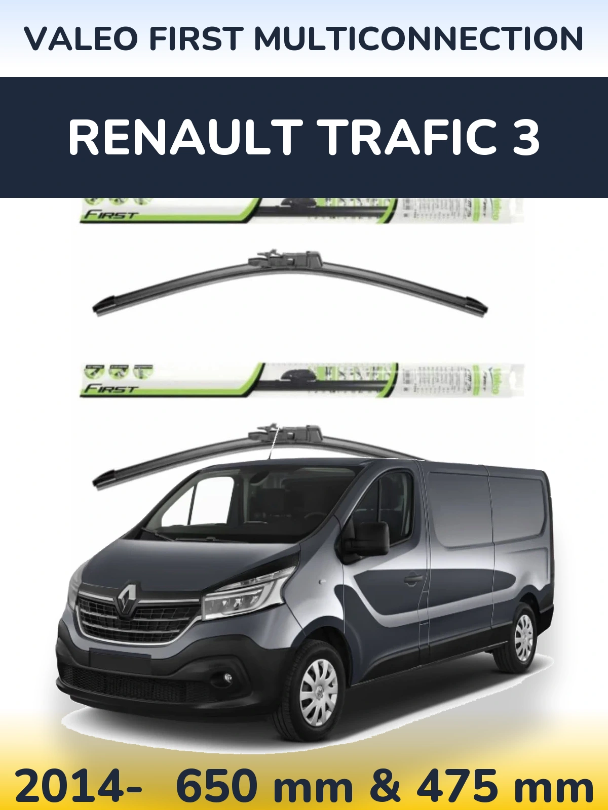 Комплект передних дворников Valeo First MultiConnection 650 & 475 мм для Renault Trafic 3 2014-2026