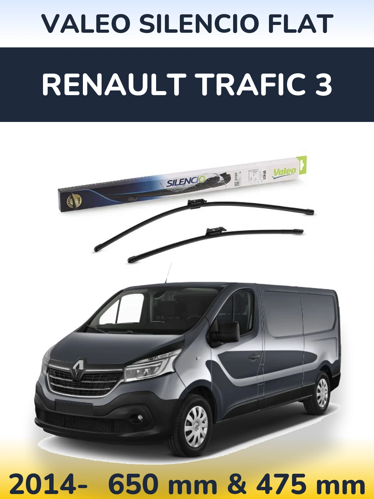 Комплект передних дворников Valeo Silencio Flat 650 & 475 мм для Renault Trafic 3 2014-2026
