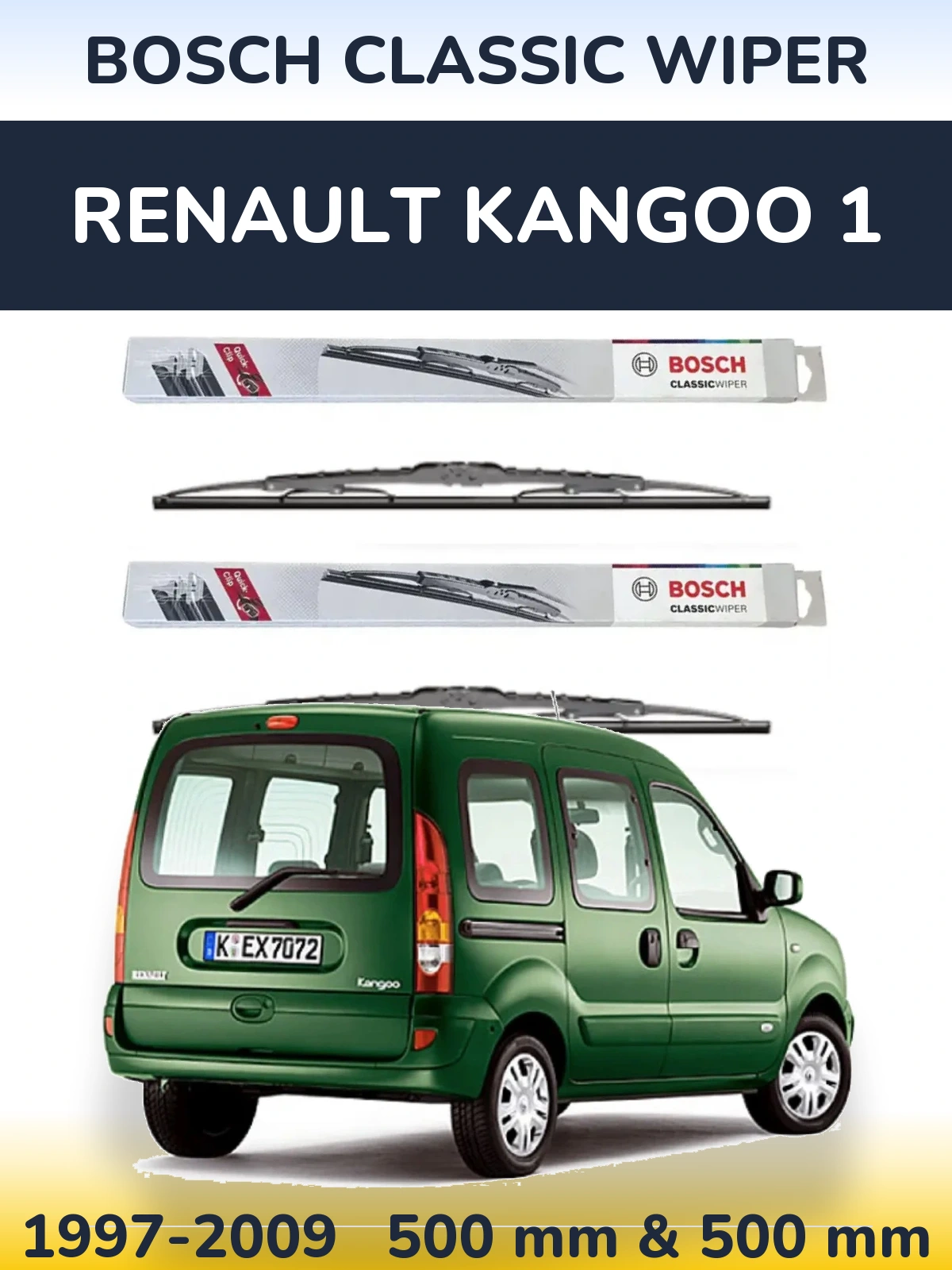 Komplet przednich wycieraczek BOSCH Classic Wiper 500 & 500 mm do Renault Kangoo 1 1997-2009