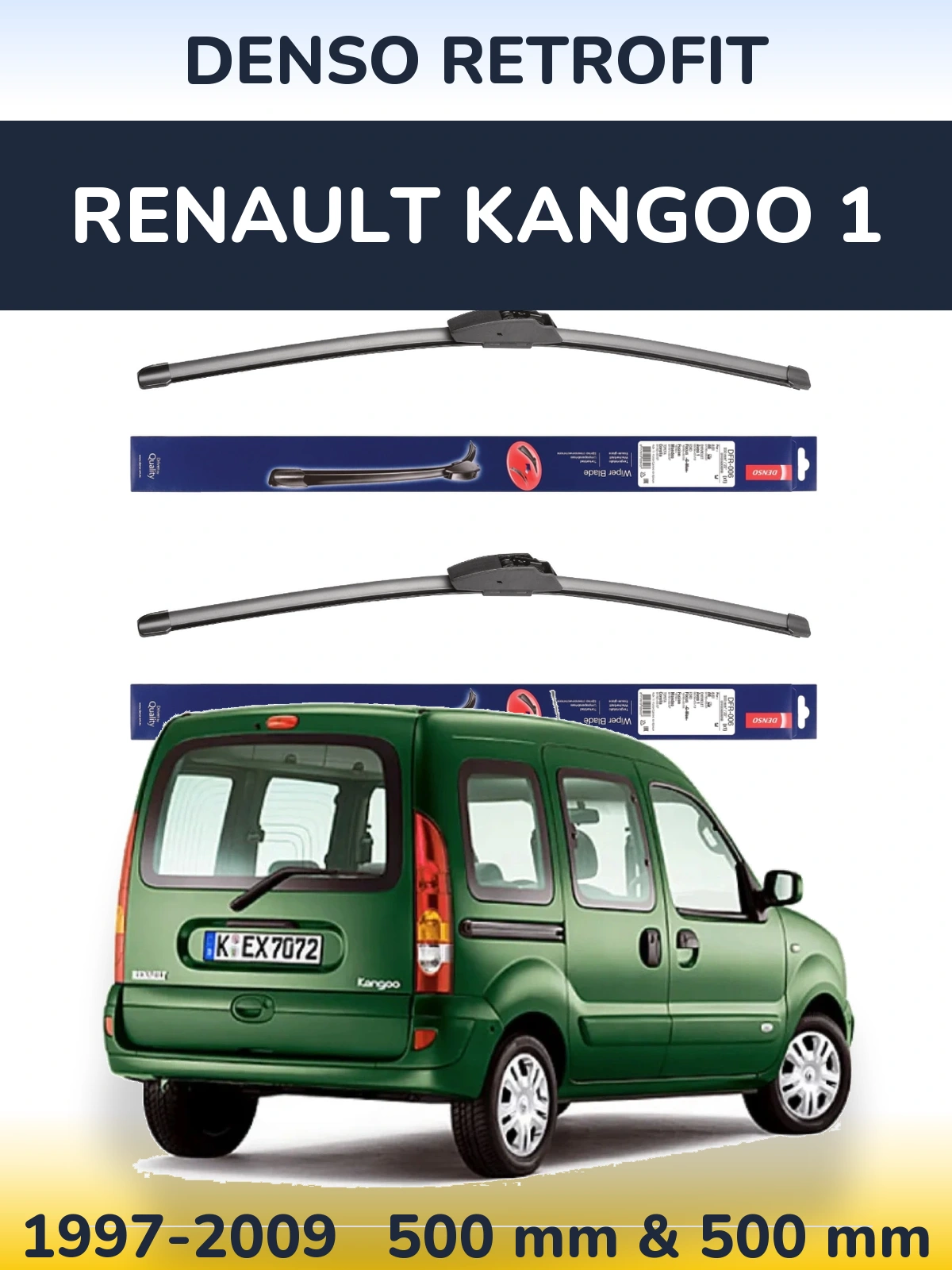 Komplet przednich wycieraczek Denso Retrofit 500 & 500 mm do Renault Kangoo 1 1997-2009