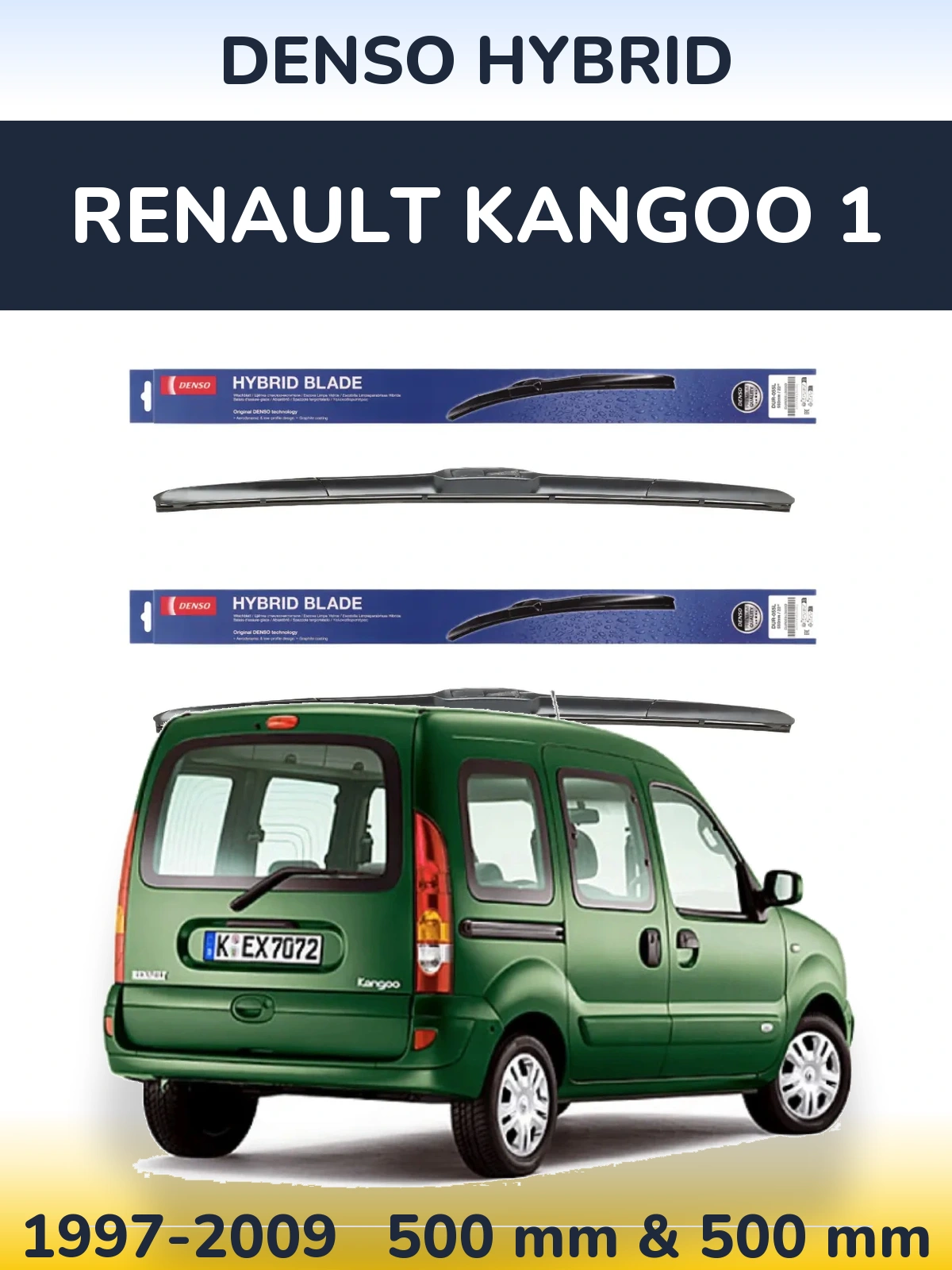 Komplet przednich wycieraczek Denso Hybrid 500 & 500 mm do Renault Kangoo 1 1997-2009