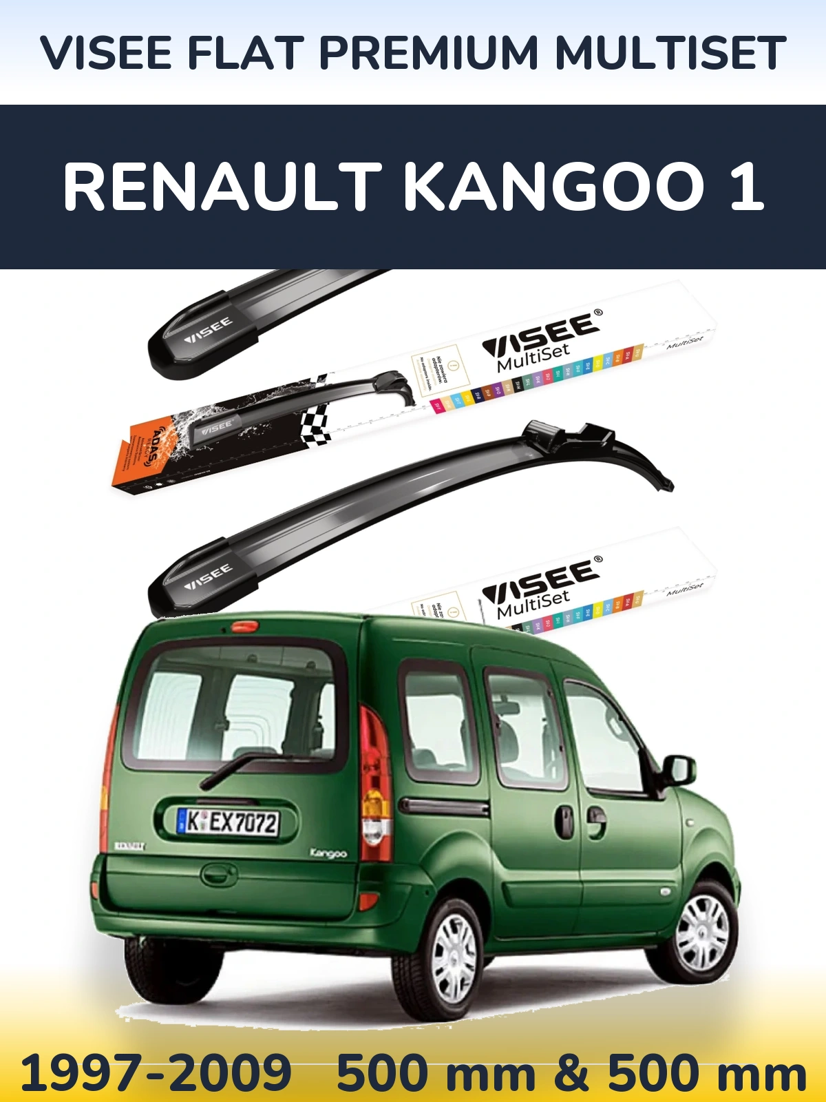Komplet przednich wycieraczek VISEE FLAT PREMIUM MultiSet 500 & 500 mm do Renault Kangoo 1 1997-2009