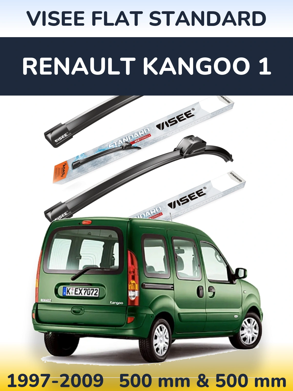Komplet przednich wycieraczek VISEE FLAT STANDARD 500 & 500 mm do Renault Kangoo 1 1997-2009