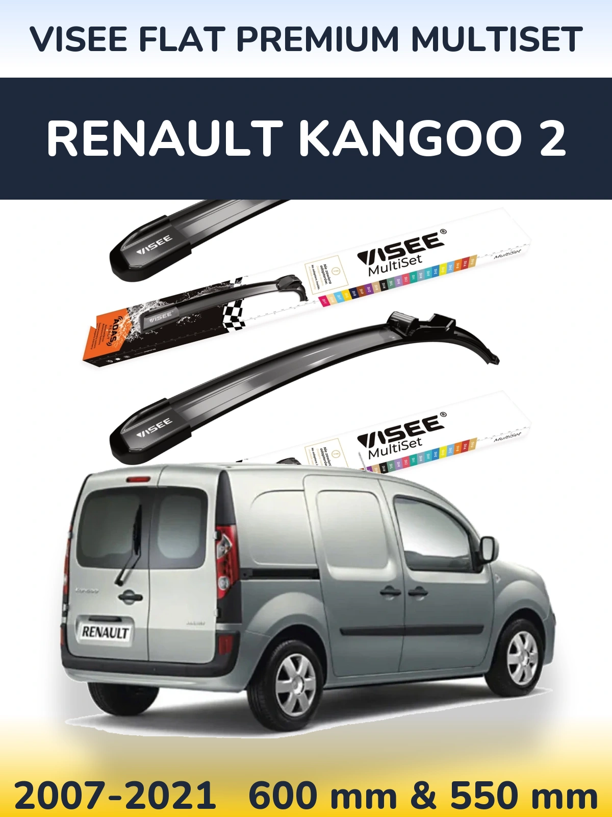 Komplet przednich wycieraczek VISEE FLAT PREMIUM MultiSet 600 & 550 mm do Renault Kangoo 2 2007-2021