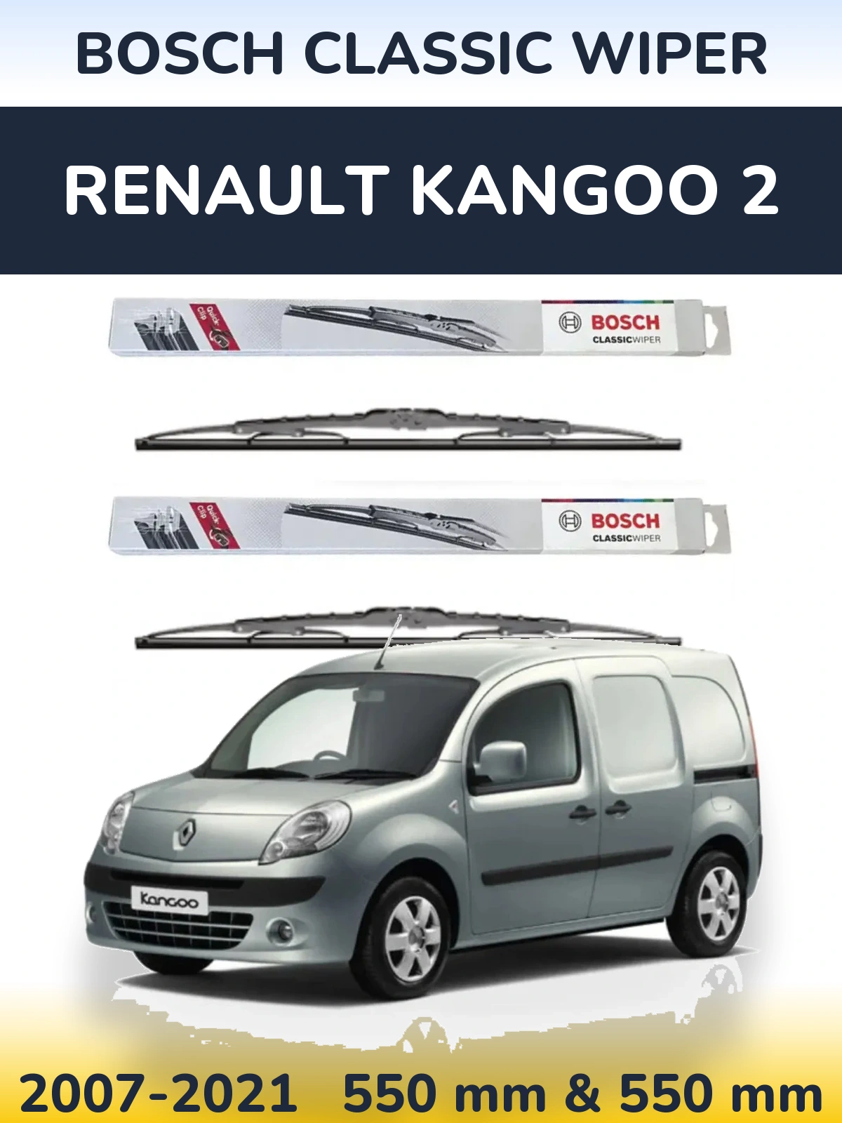 Komplet przednich wycieraczek BOSCH Classic Wiper 550 & 550 mm do Renault Kangoo 2 2007-2021