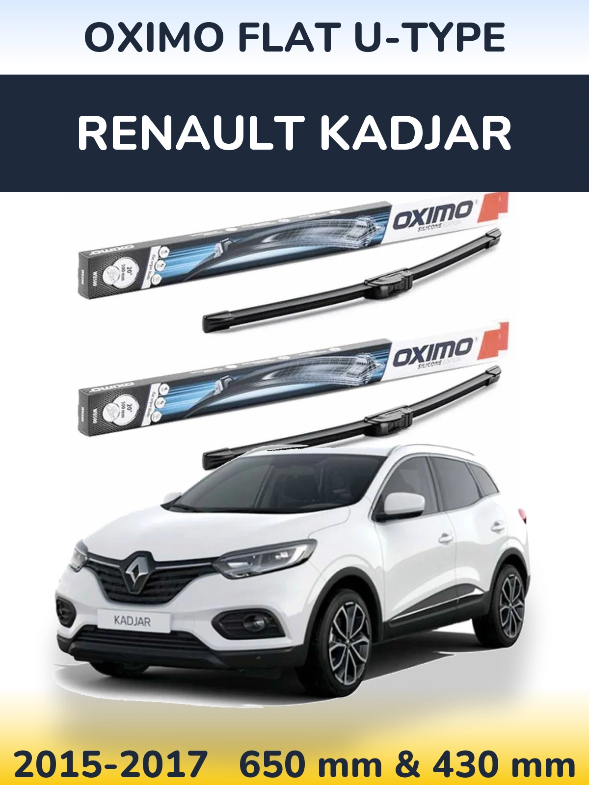 Комплект передних дворников Oximo Flat U-type 650 & 430 мм для Renault Kadjar 2015-2017