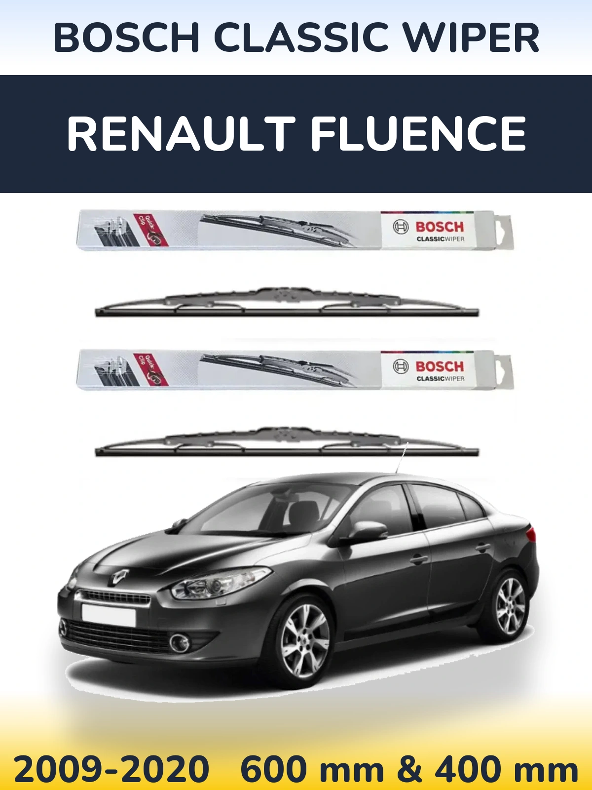 Комплект передних дворников BOSCH Classic Wiper 600 & 400 мм для Renault Fluence 2009-2020