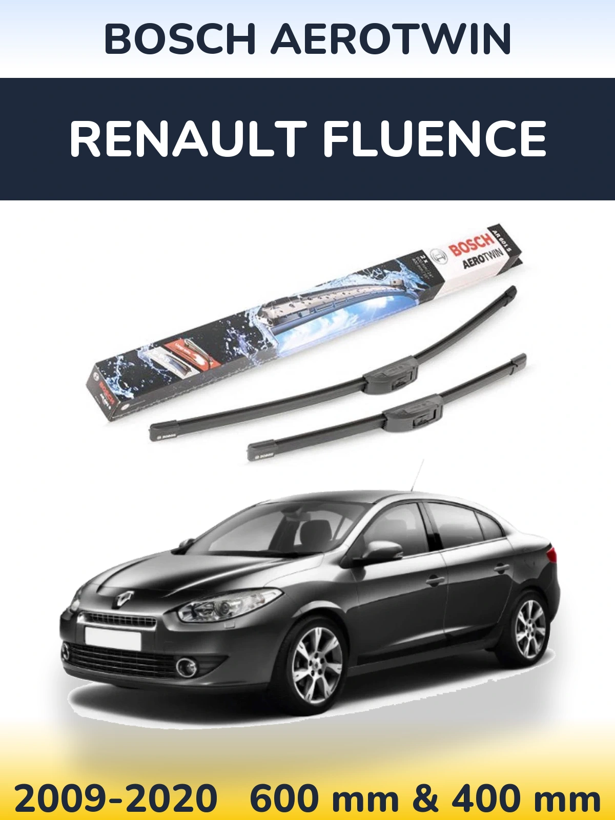 Komplet przednich wycieraczek BOSCH AeroTwin 600 & 400 mm do Renault Fluence 2009-2020